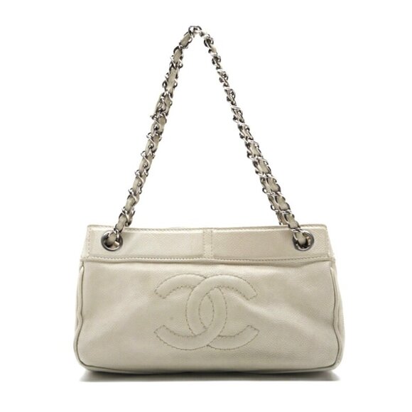 Authentic CHANEL CC Caviar Leather Shoulder Bag Timeless Tote Purse Chain Strap - Picture 1 of 10